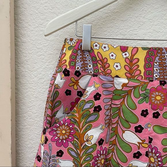 CAbi Ashbury A-line Pleated Mixed Media Floral Print Cotton Skirt, Size 4 - Picture 2 of 9